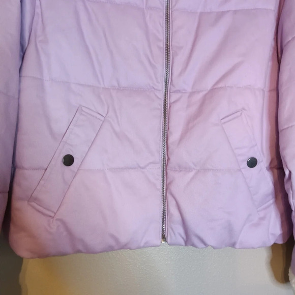 LOFT Petite Shearling Collar Puffer Jacket in Sheer Violet Zip Up Size  S NWT - Picture 3 of 14